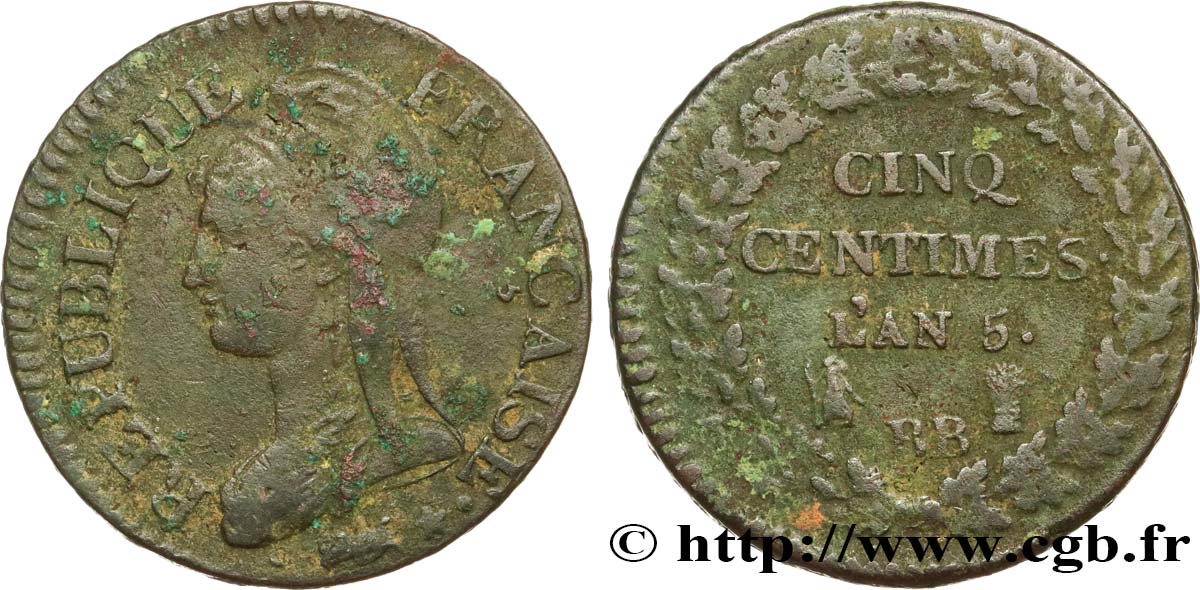 Cinq centimes Dupré, grand module 1797 Strasbourg F.115/20 BC 