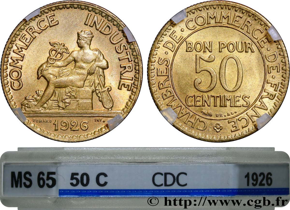 50 centimes Chambres de Commerce 1926 Paris F.191/8 MS65 GENI
