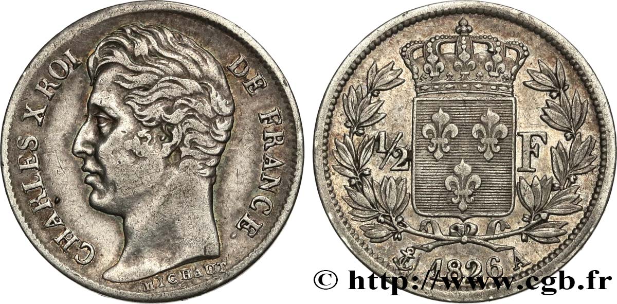 1/2 franc Charles X 1826 Paris F.180/2 MBC50 