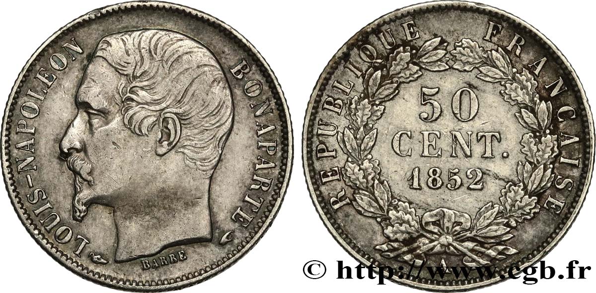 50 centimes Louis-Napoléon 1852 Paris F.185/1 q.BB 