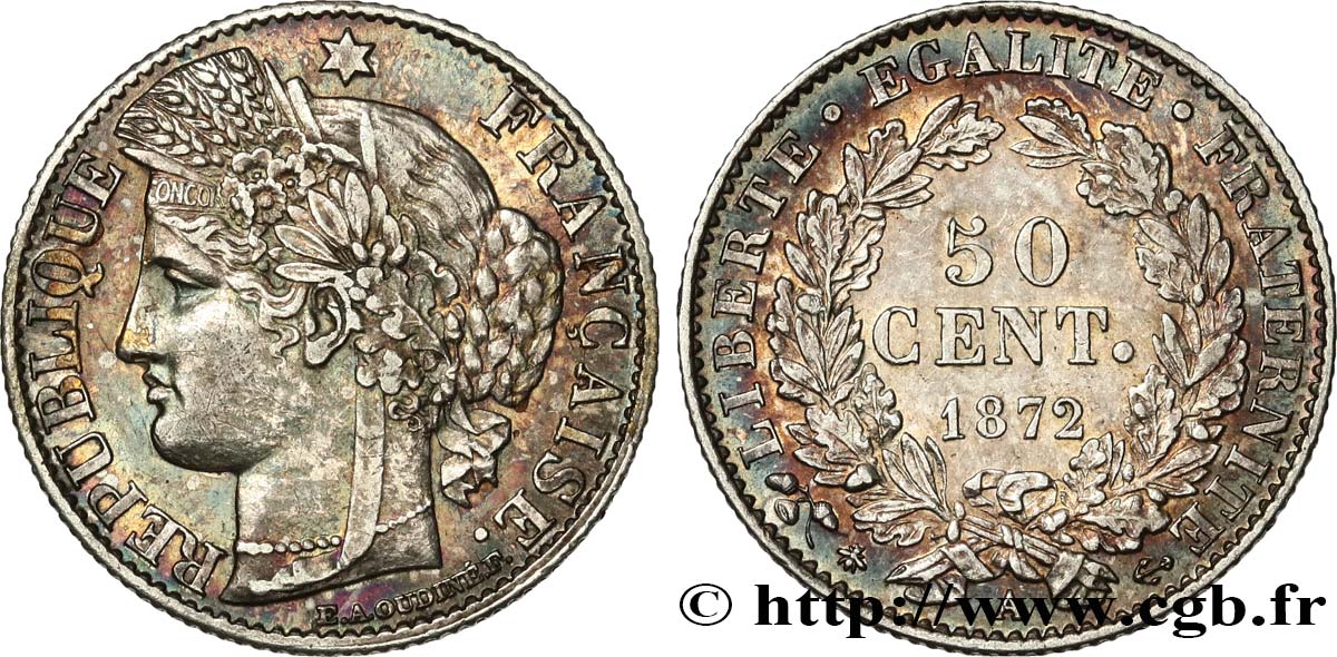 50 centimes Cérès, IIIe République 1872 Paris F.189/3 SPL 