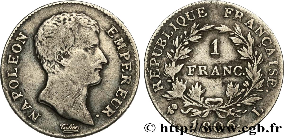 1 franc Napoléon Empereur, Calendrier grégorien 1806 Bayonne F.202/5 VF 