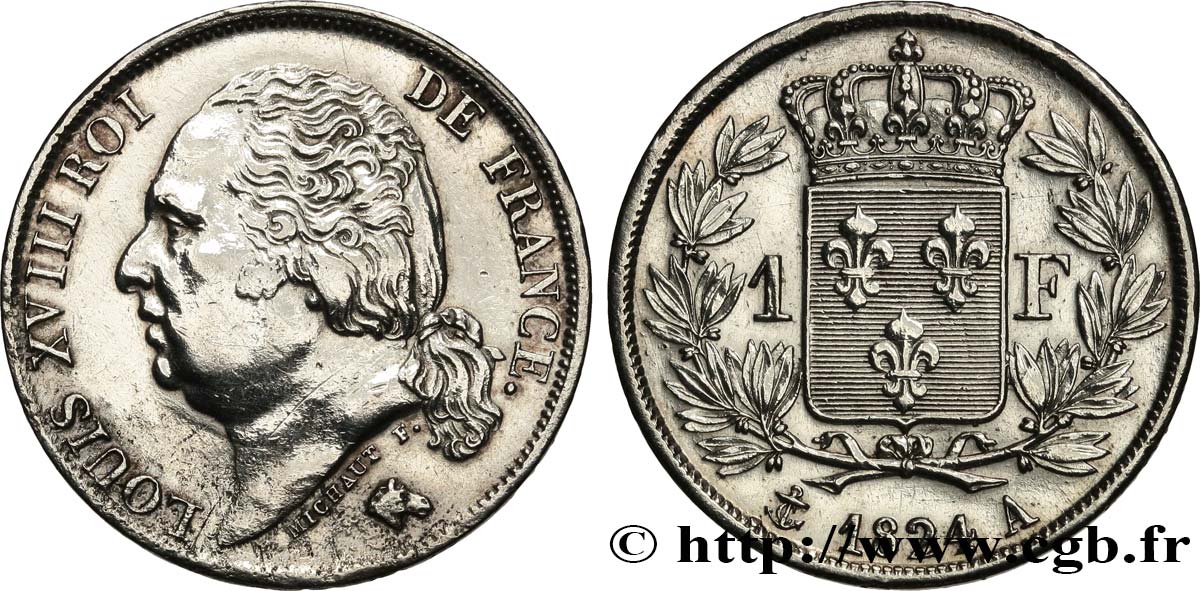 1 franc Louis XVIII 1824 Paris F.206/56 TTB+ 