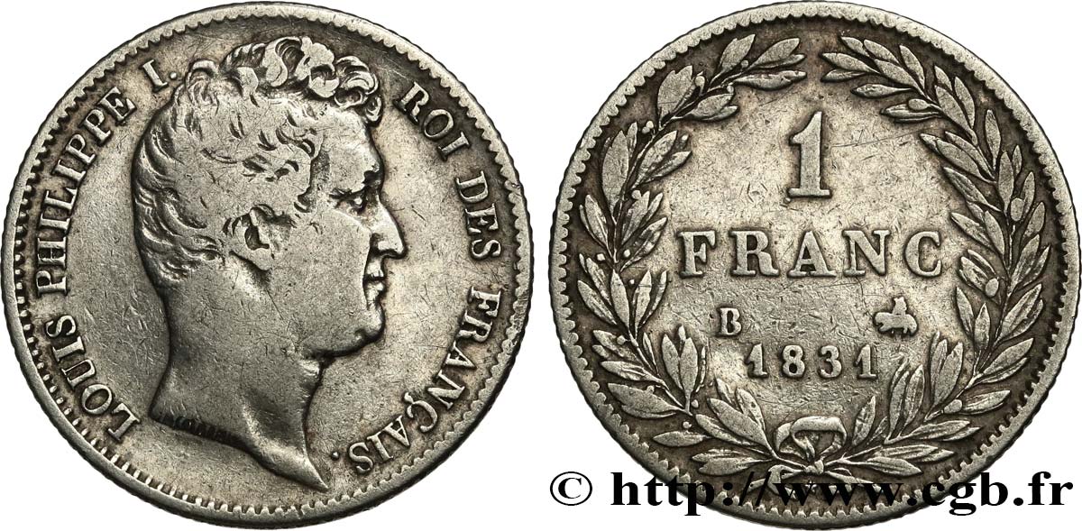 1 franc Louis-Philippe, tête nue 1831 Rouen F.209/2 TB 