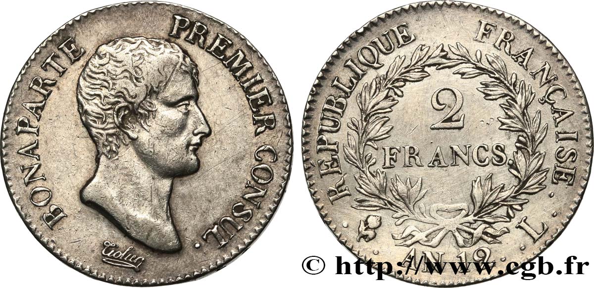 2 francs Bonaparte Premier Consul 1804 Bayonne F.250/8 MBC+ 