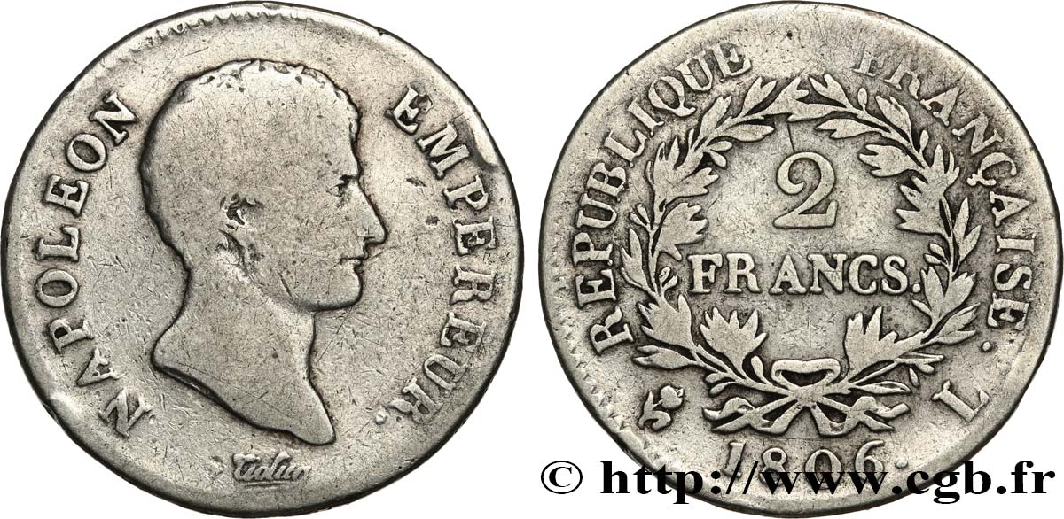 2 francs Napoléon Empereur, Calendrier grégorien 1806 Bayonne F.252/6 TB15 