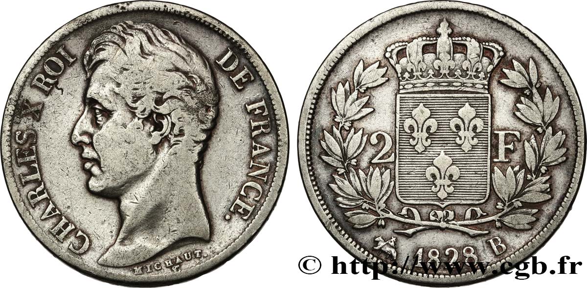 2 francs Charles X 1828 Rouen F.258/37 BC 