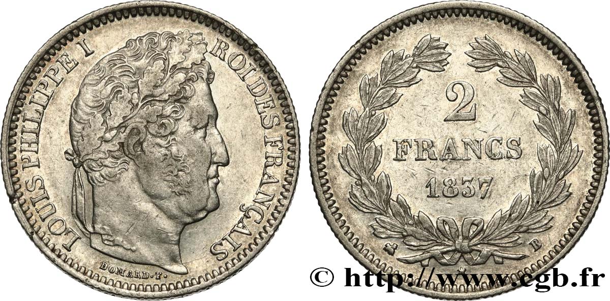 2 francs Louis-Philippe 1837 Rouen F.260/59 SS50 