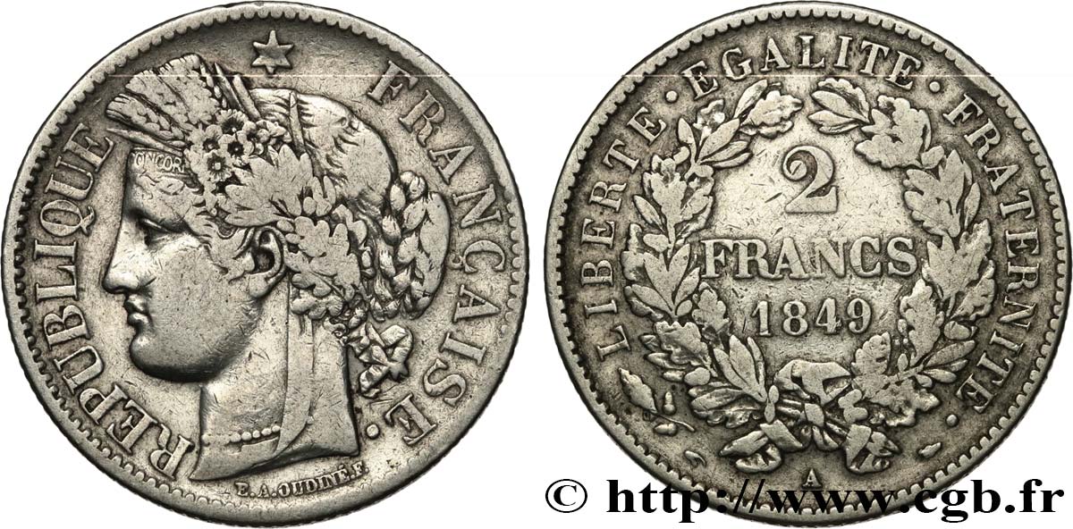2 francs Cérès, IIe République 1849 Paris F.261/1 VF35 