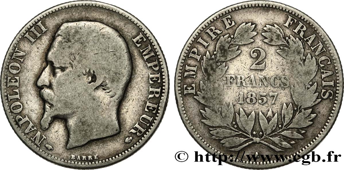 2 francs Napoléon III, tête nue 1857 Paris F.262/9 TB15 