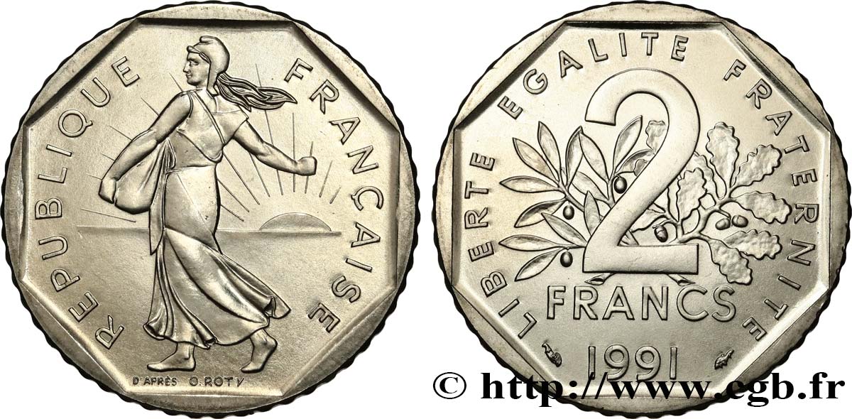 2 francs Semeuse, nickel, Brillant Universel, frappe médaille 1991 Pessac F.272/16 FDC 