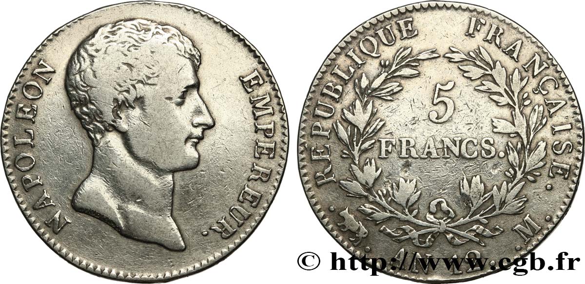 5 francs Napoléon Empereur, type intermédiaire 1804 Toulouse F.302/8 BC+ 