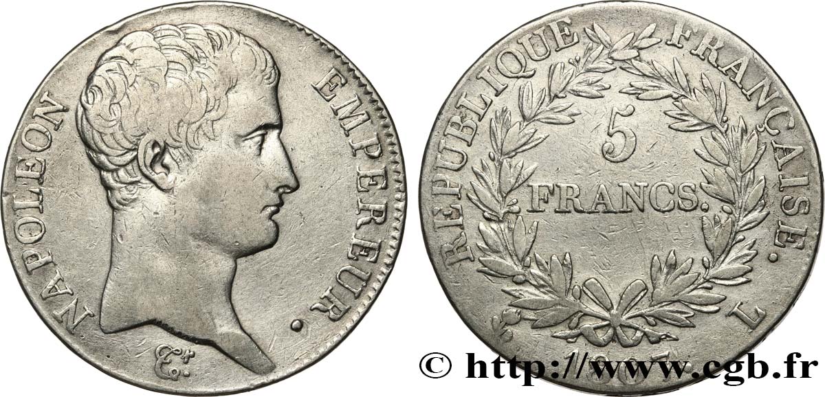 5 francs Napoléon Empereur, Calendrier grégorien 1807 Bayonne F.304/18 VF 