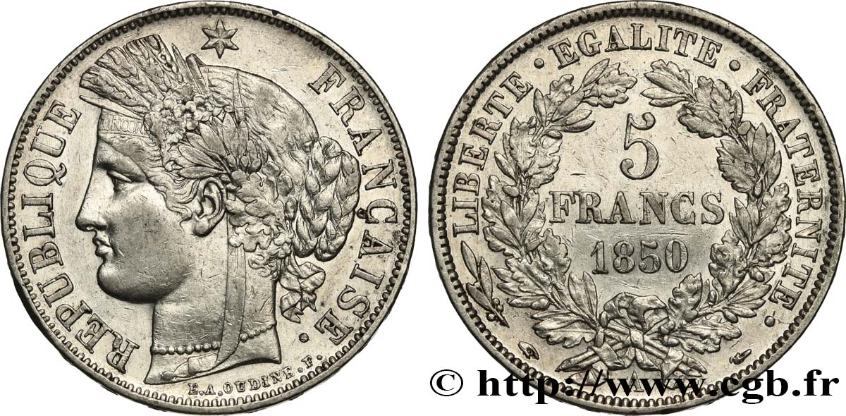 5 francs Cérès, IIe République 1850 Paris F.327/4 MBC 