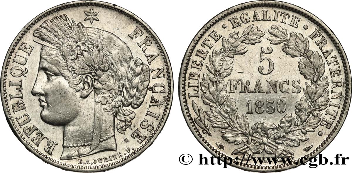 5 francs Cérès, IIe République 1850 Paris F.327/4 SS 