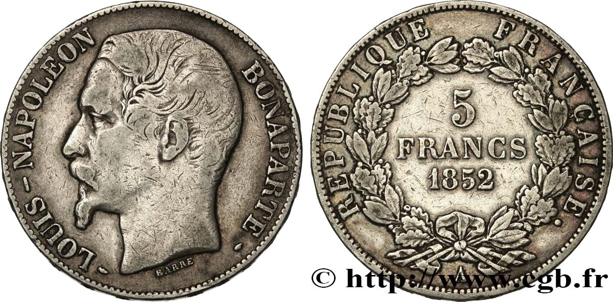 5 francs Louis-Napoléon, 1er type 1852 Paris F.329/1 TB35 