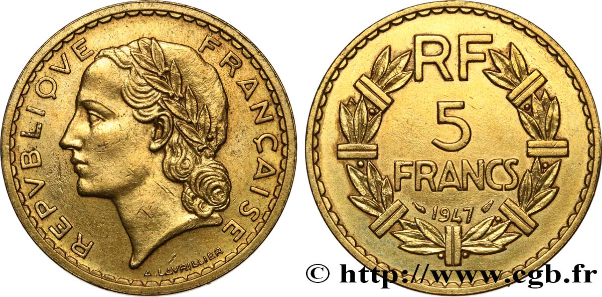 5 francs Lavrillier, bronze-aluminium 1947  F.337/9 MBC+ 