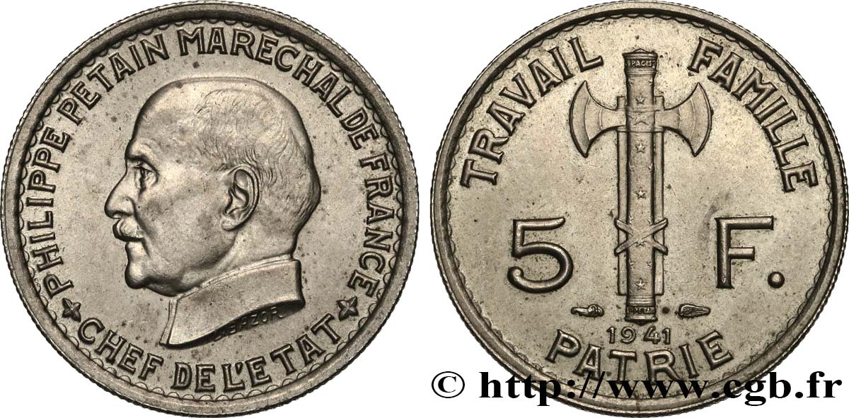 5 francs Pétain  1941  F.338/2 MS60 