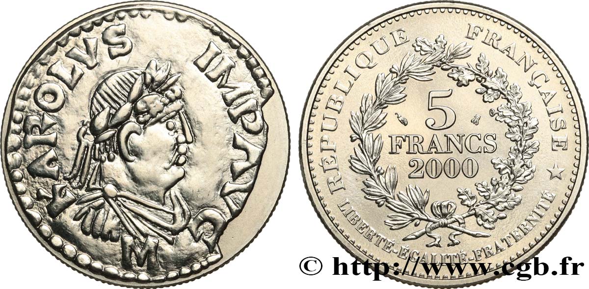 5 francs Denier de Charlemagne 2000 Paris F.348/1 SPL 