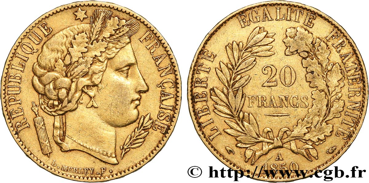 20 francs or Cérès 1850 Paris F.529/3 MBC45 