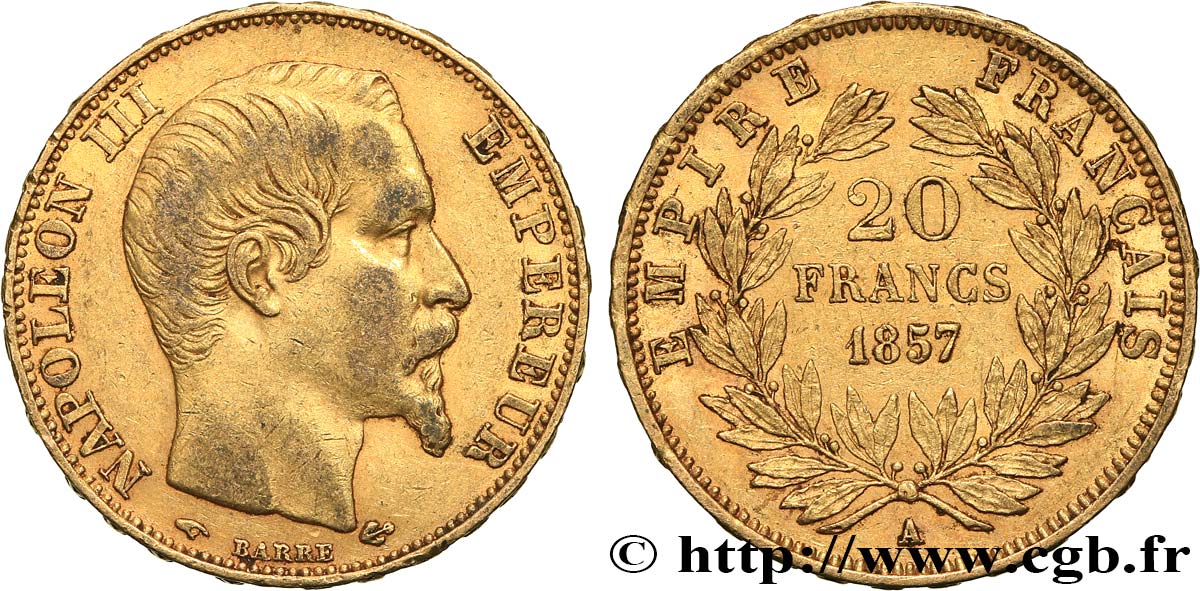 Valeur D'un Louis D'or Napoleon 20 Francs 1857 20 francs or Napoléon III, tête nue 1857 Paris F.531/12 fmd_619875 Modernes