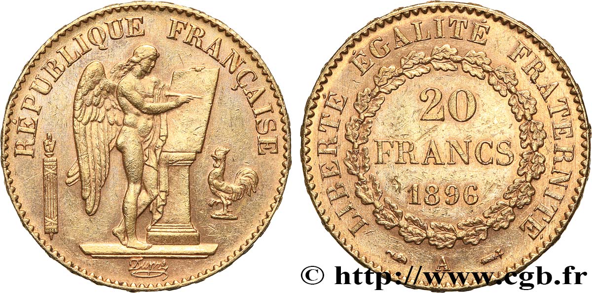 20 francs or Génie, Troisième République 1896 Paris F.533/20 TTB+ 