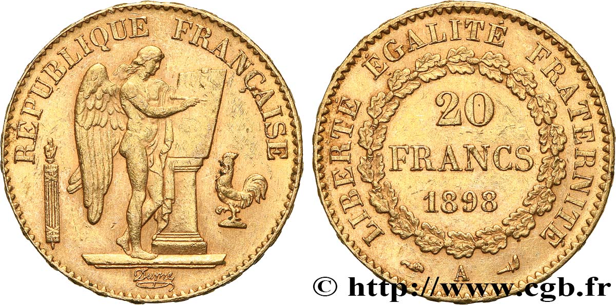 20 francs or Génie, Troisième République 1898 Paris F.533/23 AU 