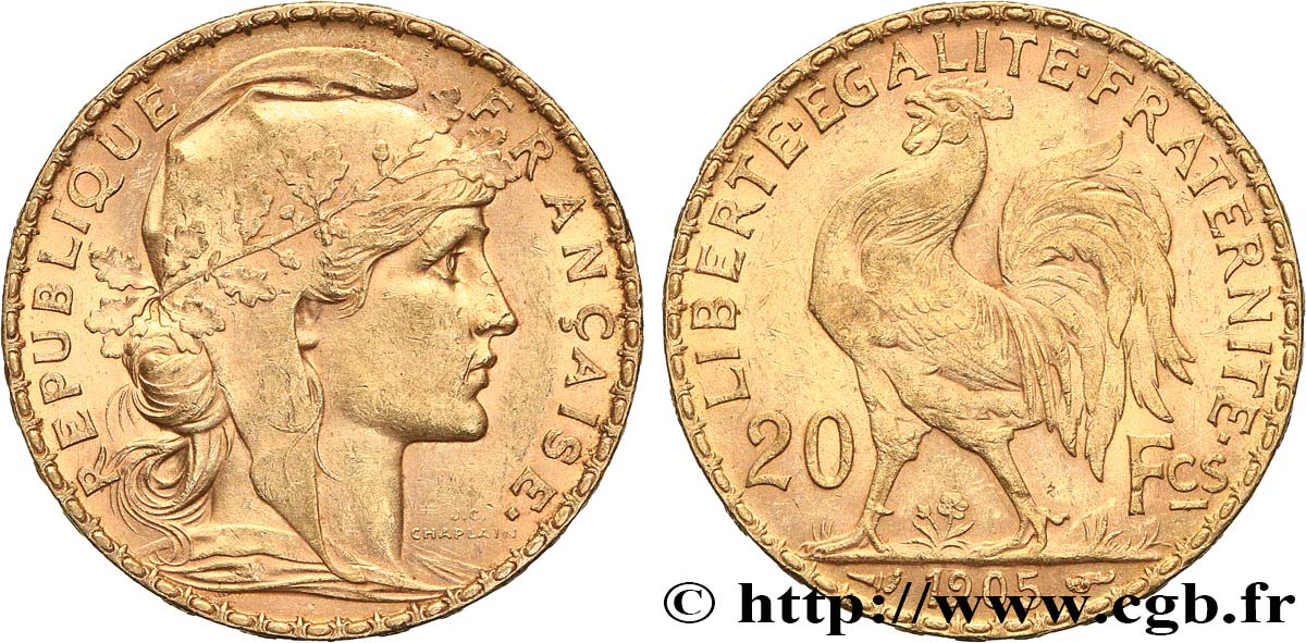 20 francs or Coq, Dieu protège la France 1905 Paris F.534/10 TTB+ 