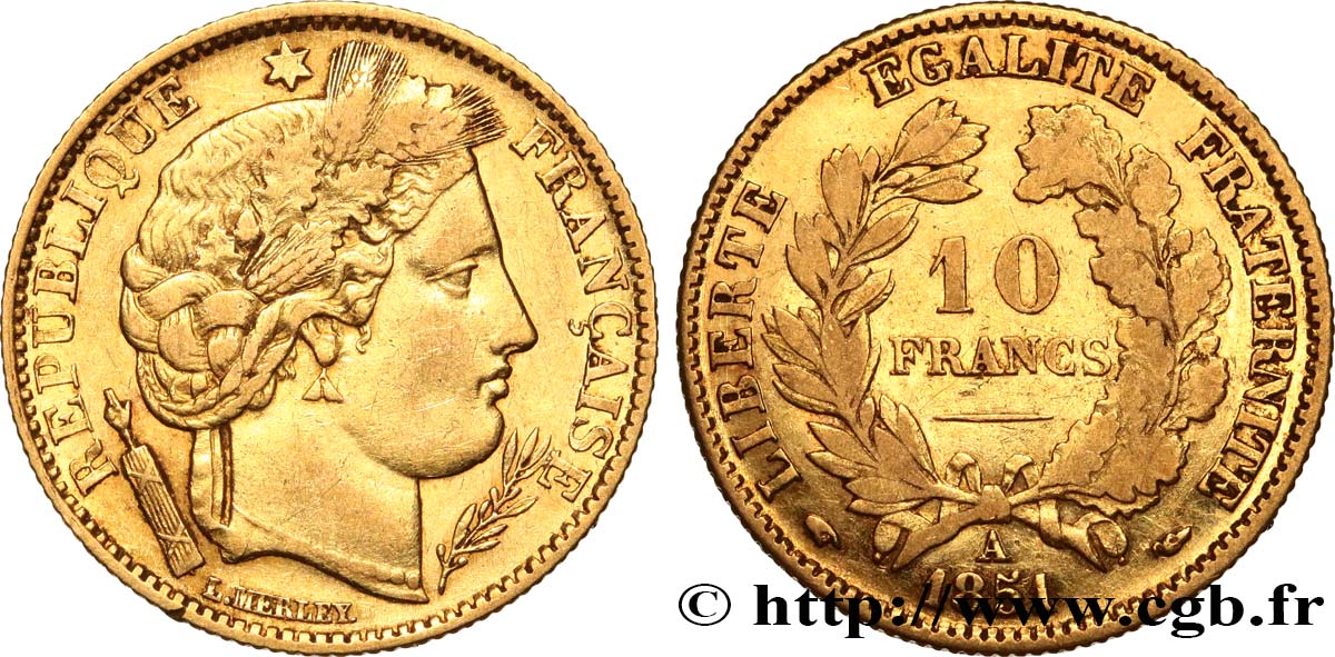 10 francs or Cérès, IIe République 1851 Paris F.504/3 TB+ 