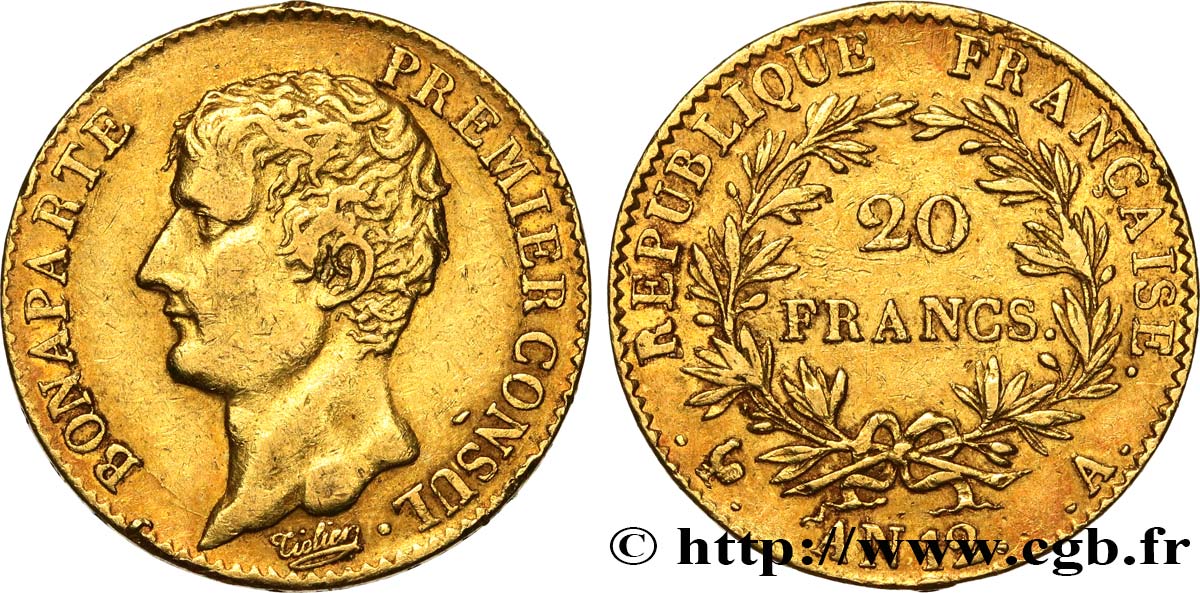 20 francs or Bonaparte Premier Consul 1804 Paris F.510/2 XF 