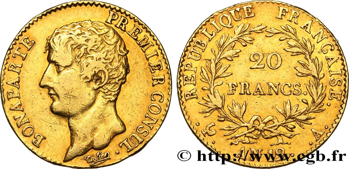 20 francs or Bonaparte Premier Consul 1804 Paris F.510/2 XF 