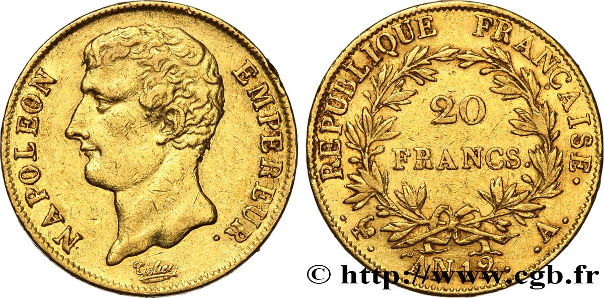 20 francs or Napoléon Empereur, buste intermédiaire 1804 Paris F.511/1 TTB+ 