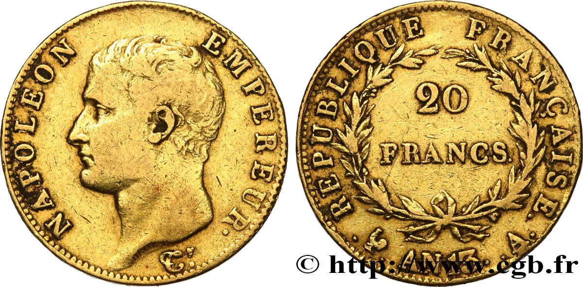 20 francs or Napoléon tête nue, Calendrier révolutionnaire 1805 Paris F.512/1 S 