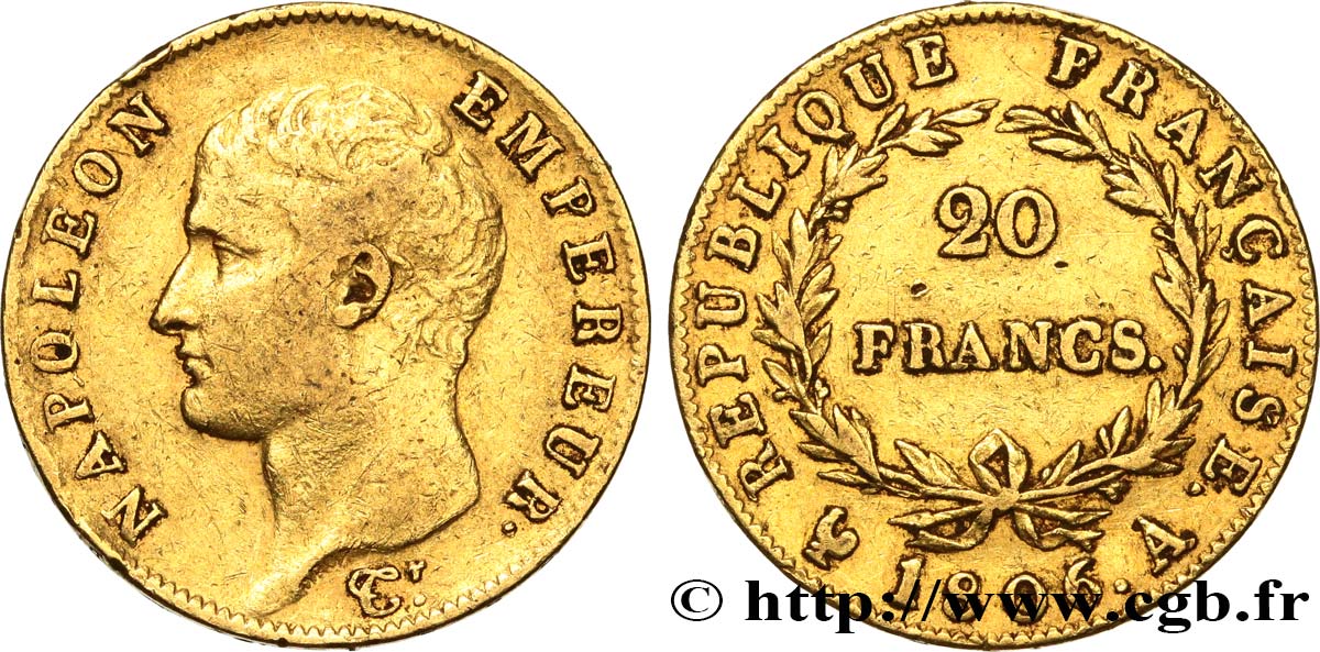 20 francs or Napoléon tête nue, Calendrier grégorien 1806 Paris F.513/1 TTB40 