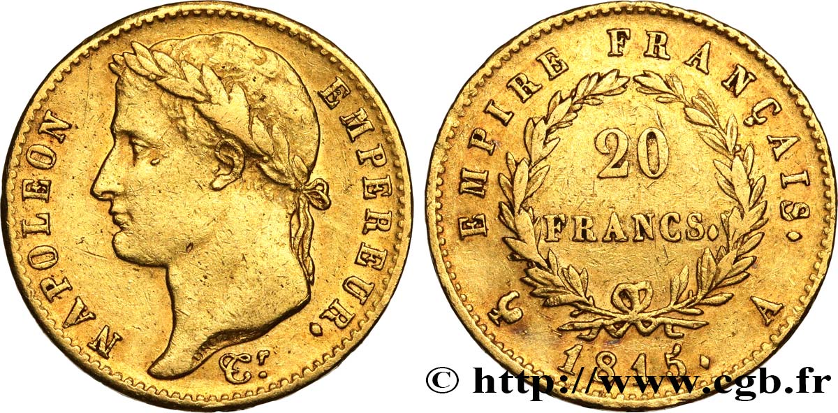 20 francs or Napoléon tête laurée, Cent-Jours 1815 Paris F.516A/1 TTB 