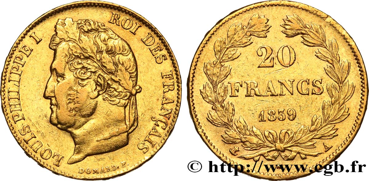 20 francs or Louis-Philippe, Domard 1839 Paris F.527/20 MBC 