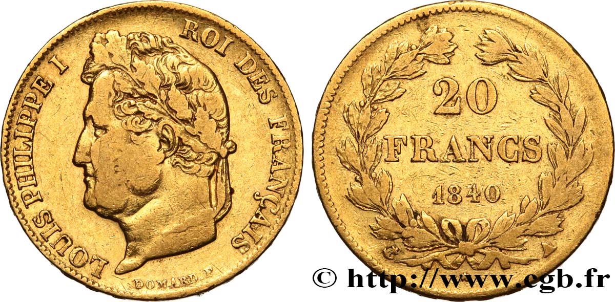 20 francs or Louis-Philippe, Domard 1840 Paris F.527/22 S 