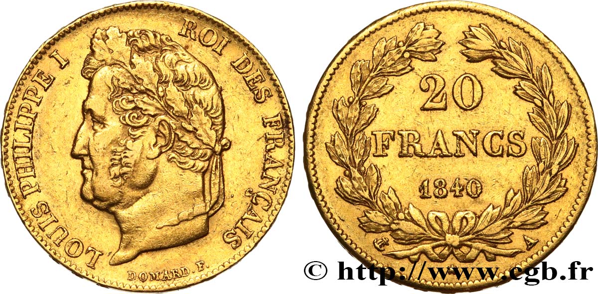 20 francs or Louis-Philippe, Domard 1840 Paris F.527/22 TTB50 