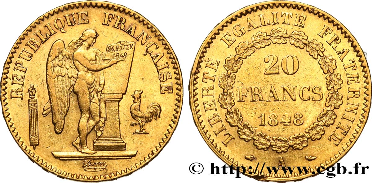 20 francs or Génie, IIe République 1848 Paris F.528/1 TTB 