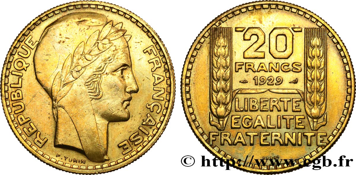 Essai de 20 francs Turin en bronze-aluminium 1929 Paris GEM.199 5 AU 