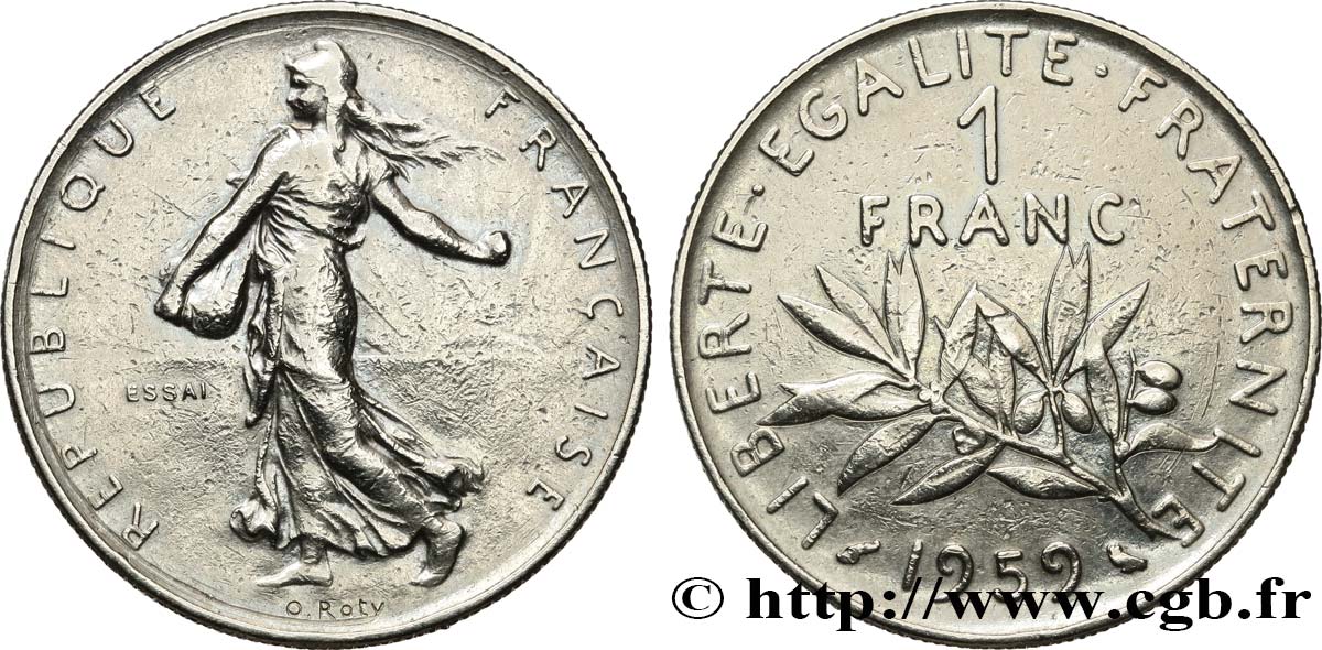 Essai de 1 franc Semeuse, nickel 1959 Paris F.226/3 MBC 