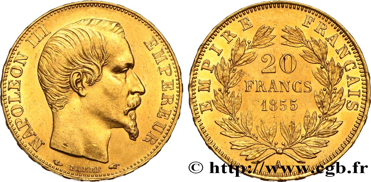 20 francs or Napoléon III, tête nue 1855 Paris F.531/3 VZ61 
