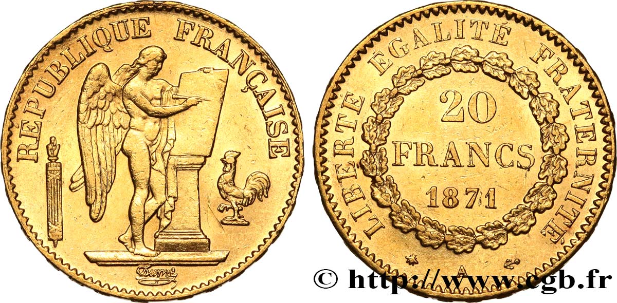 20 francs or Génie, IIIe République 1871 Paris F.533/1 SPL55 