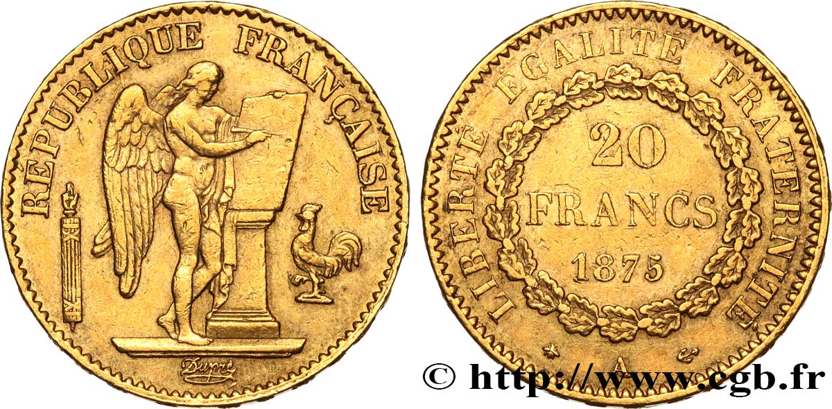 20 francs or Génie, Troisième République 1875 Paris F.533/3 SS45 