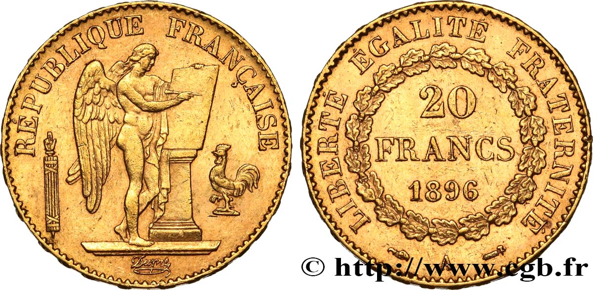 20 francs or Génie, Troisième République 1896 Paris F.533/20 BB53 
