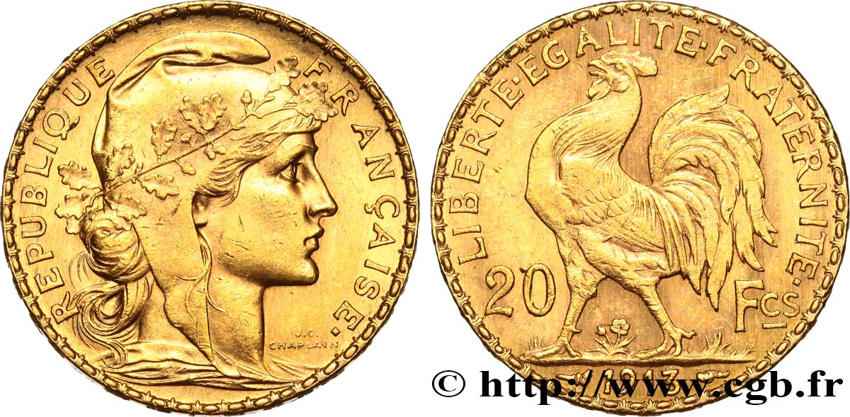 20 francs or Coq, Liberté Égalité Fraternité 1913 Paris F.535/7 SUP 