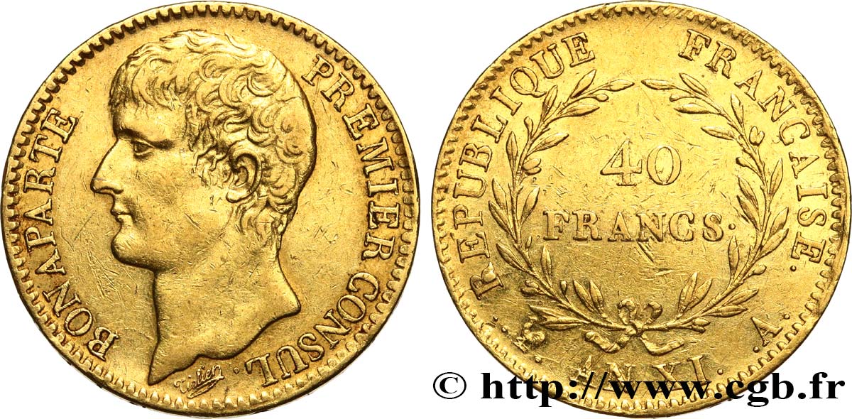 40 francs or Bonaparte Premier Consul 1803 Paris F.536/1 AU50 