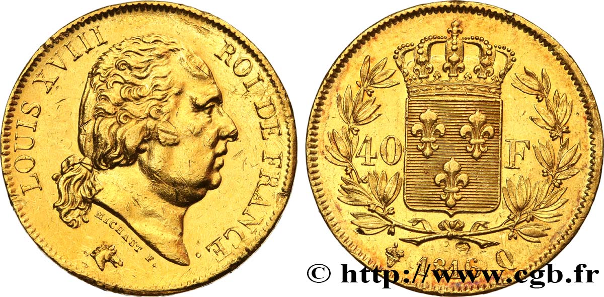 40 francs or Louis XVIII 1816 Perpignan F.542/4 q.SPL 
