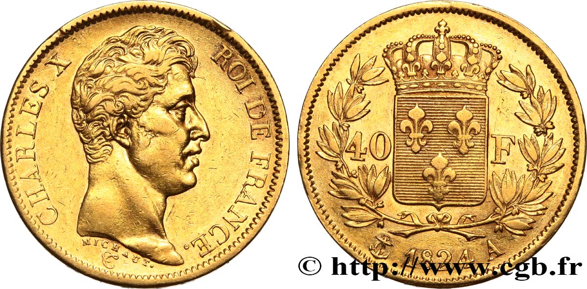 40 francs or Charles X, 1er type 1824 Paris F.543/1 BB50 