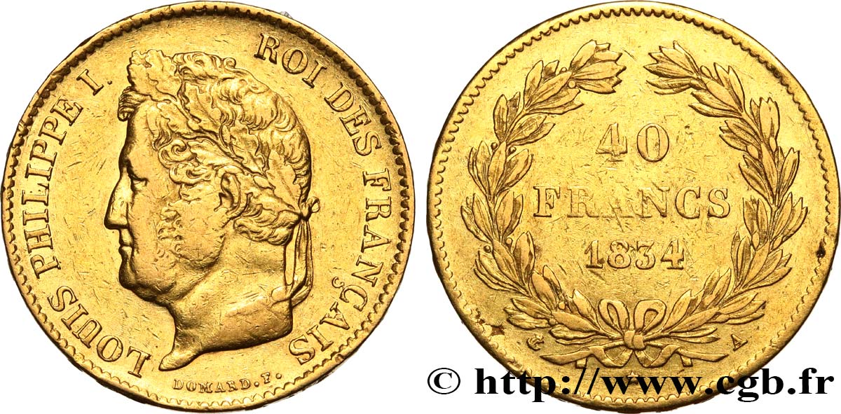 40 francs or Louis-Philippe 1834 Paris F.546/6 q.BB 